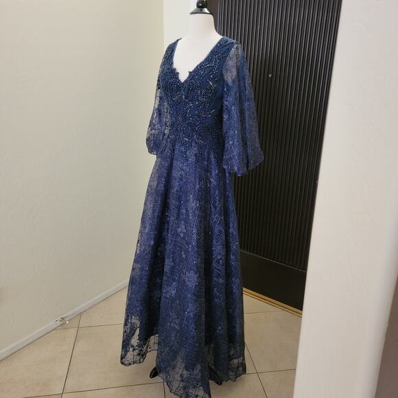 Mac Duggal 20283 Midnight Navy Blue 6 Long Sleeve Formal Maxi Gown Dress - Picture 6 of 12